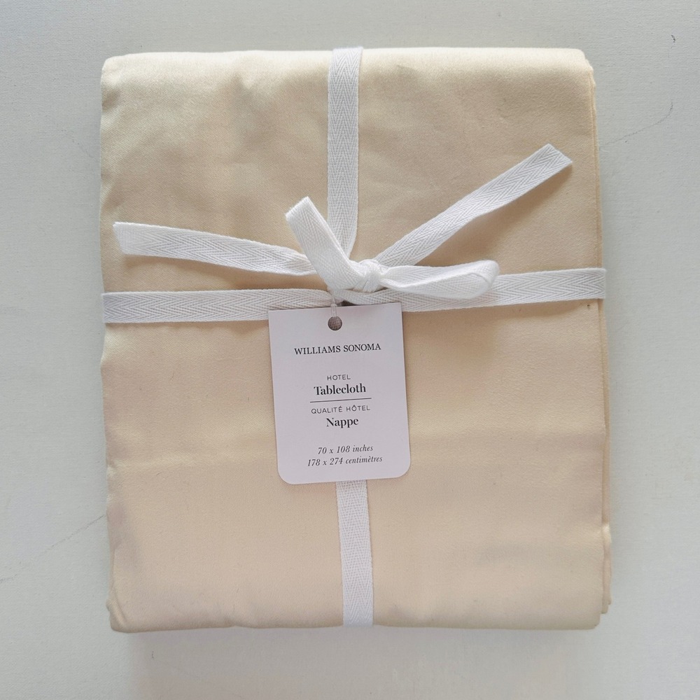 Williams Sonoma Hotel Tablecloth Ivory 100% Cotton 70x108 Rectangular NWT